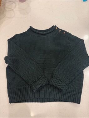 Button-Shoulder Dark Green Knit Sweater - Women